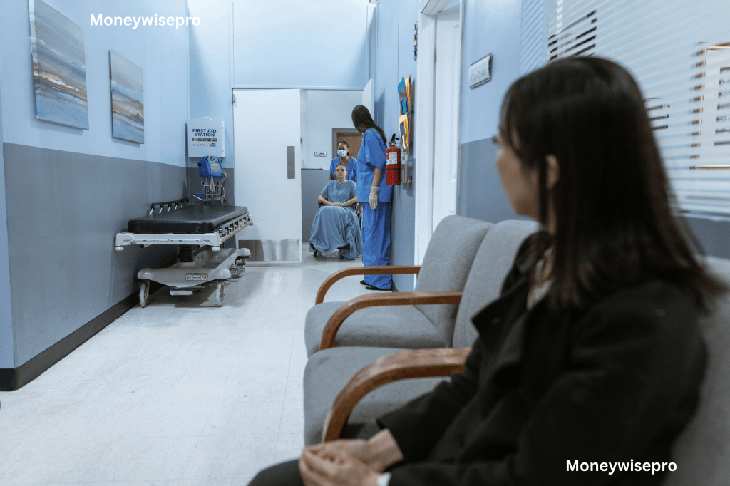 Waiting room inside a community health clinic offering income-based pricing
