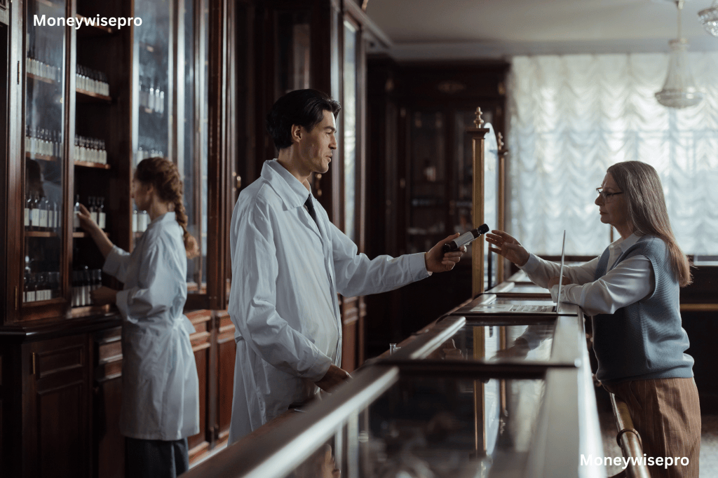 Person comparing over-the-counter medication options at a pharmacy shelf