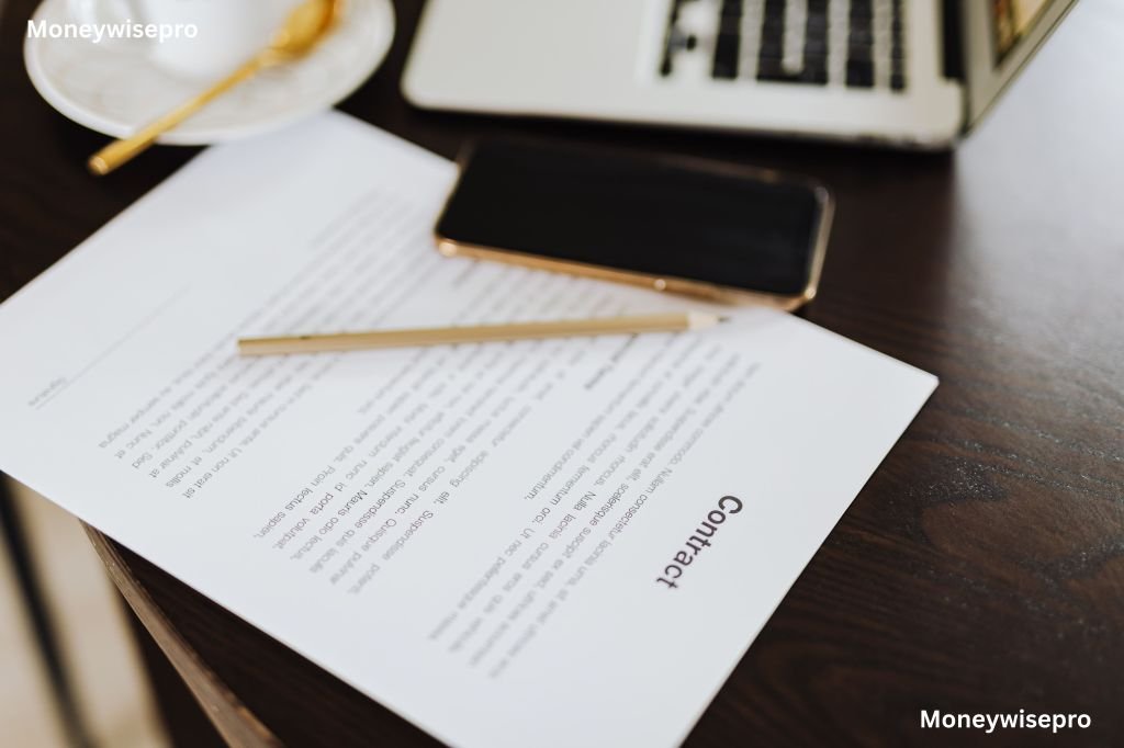 A gym membership contract with paperwork and a pen sitting on a desk next to a phone