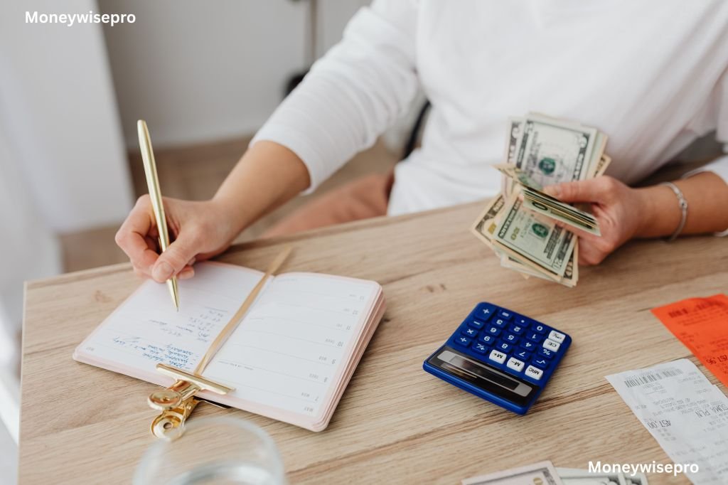 Person writing payment details into a planner or tracking sheet by hand