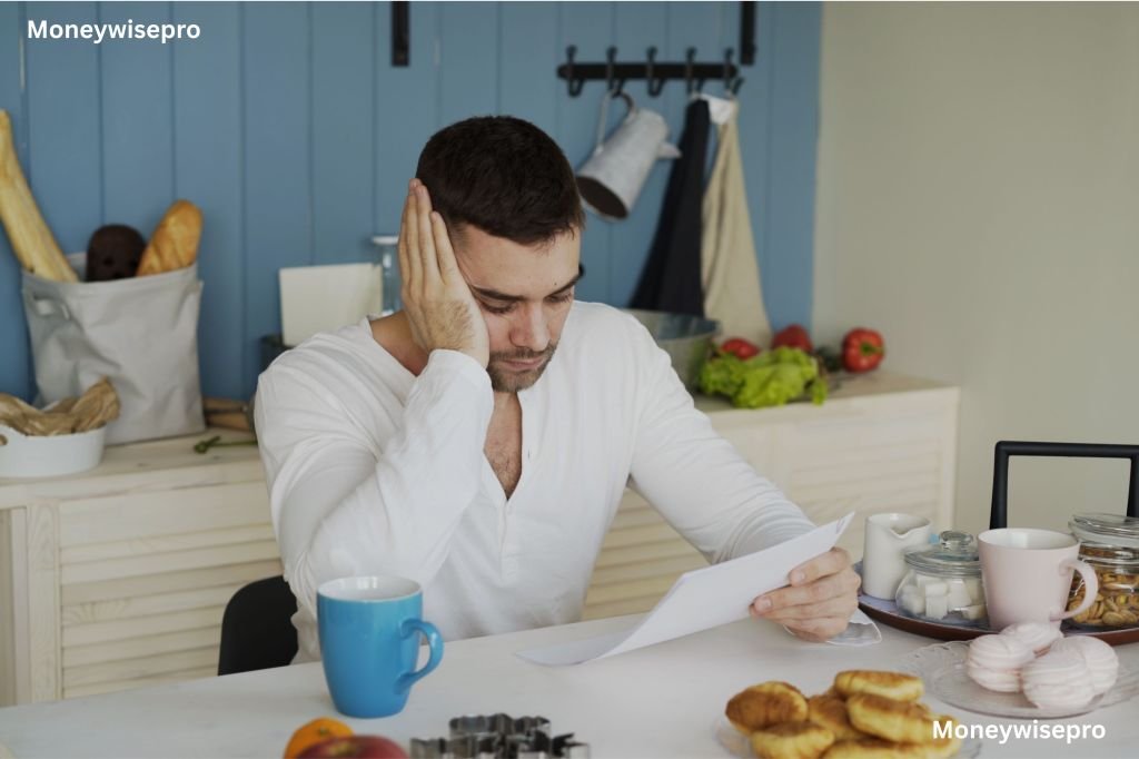 a person reviewing a printed bank statement at a kitchen table checking for deposits