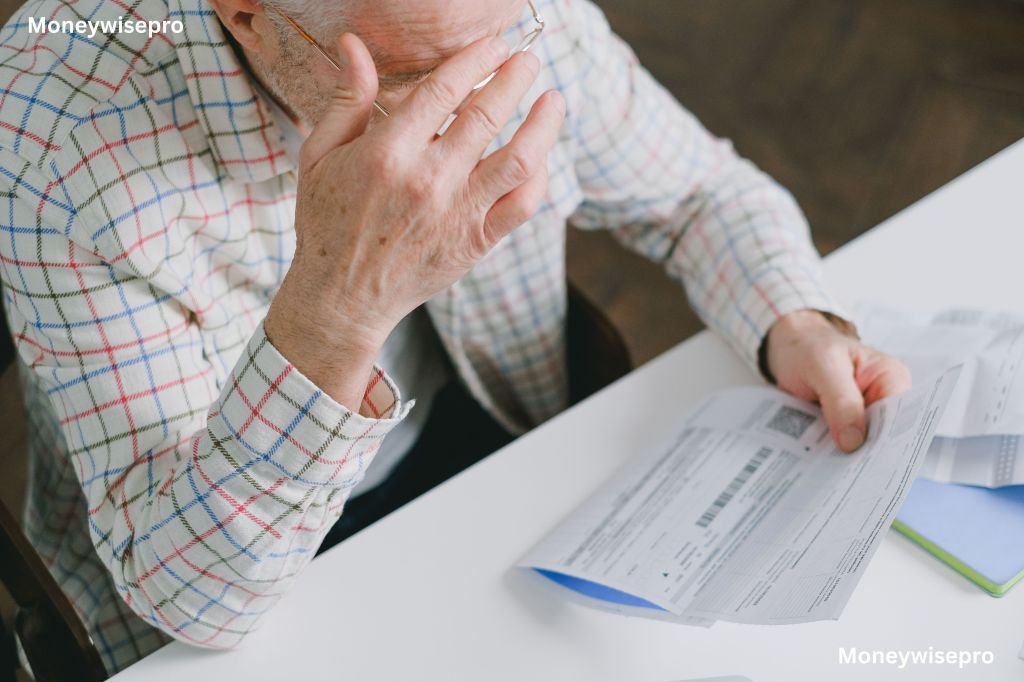 Worker examining a pay stub and noticing an unfamiliar new payroll deduction line