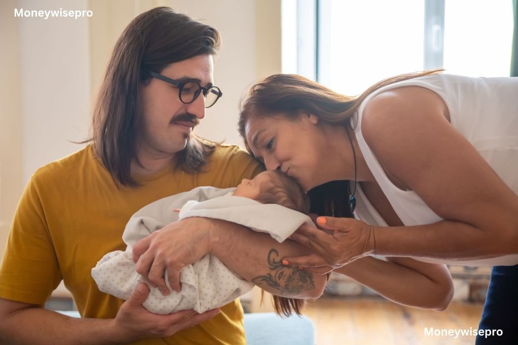 Parent bonding with a newborn baby during paid family leave time away from work