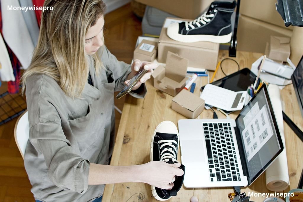 Person packaging items for an online sale, representing side hustle or small business income