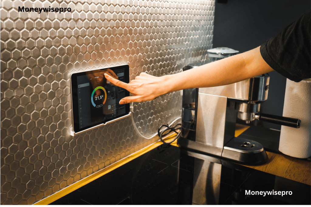 Person adjusting a home thermostat to reduce energy use and lower their electric bill