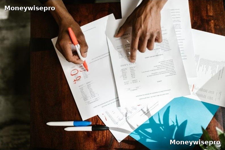 Close-up of hands marking up a retirement contribution worksheet with a highlighter