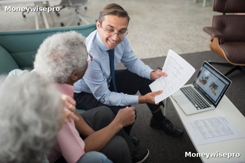 Financial advisor showing a retirement contribution form to an older couple