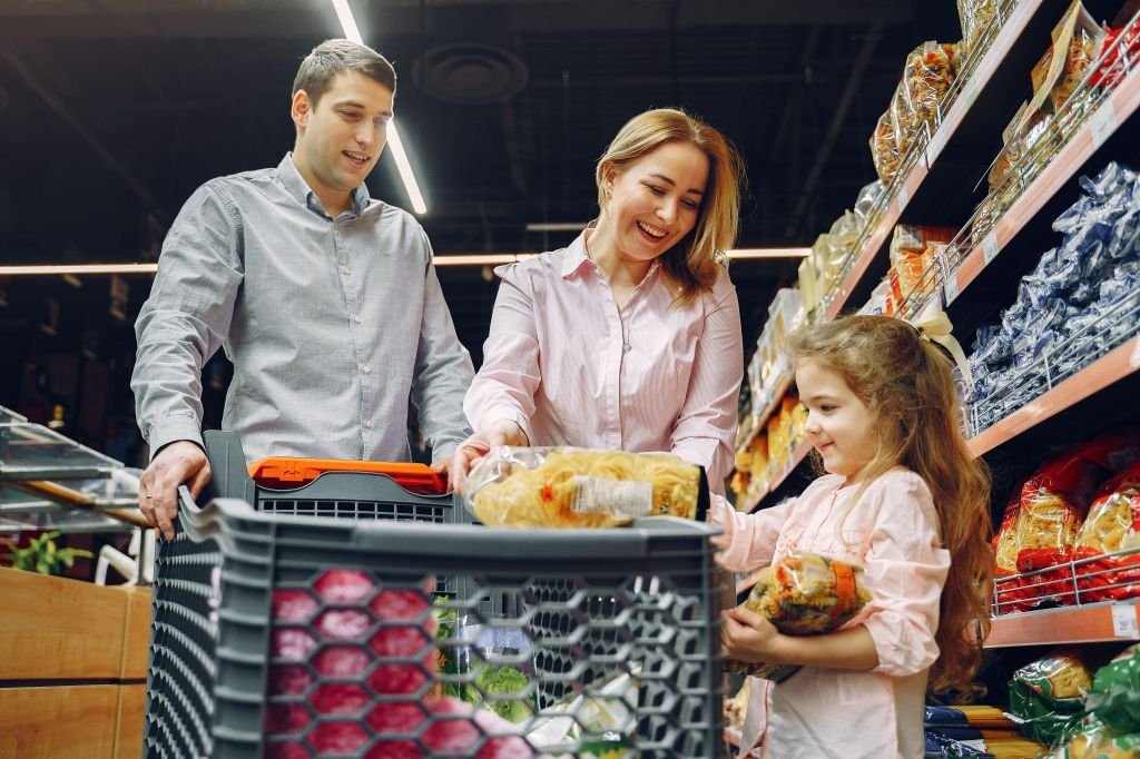 Parent and child shopping together for back-to-school items